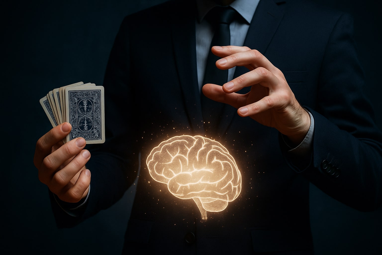 photo d'un magicien qui force une carte 